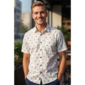 Steve’s Jeans Skulls Palm Trees Halloween White Casual S/S Button-Up Shirt 3X